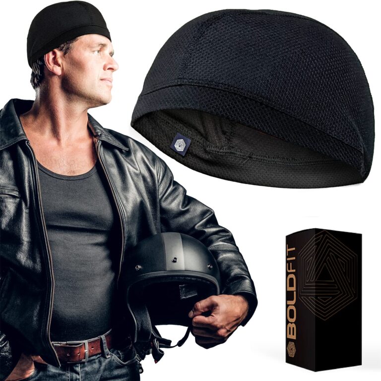 Boldfit Helmet Skull Caps for Men Bike Polycotton Head Caps for Men Hair Inner Helmet Cover Cap for Bikers Sweat Cooling Skull Cap for Cycling, Running Helmet Cap for Men – Black Pack of 1