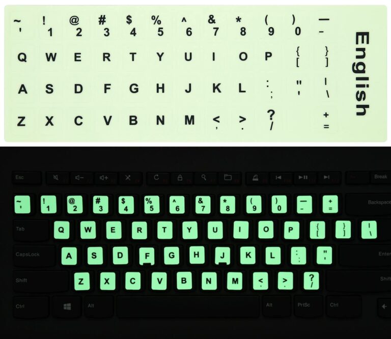 Careflection || 1 Piece Universal English Keyboard Stickers Glow in The Dark, Keyboard Letters Stickers for Computer Laptop Notebook Desktop (English-Glow)