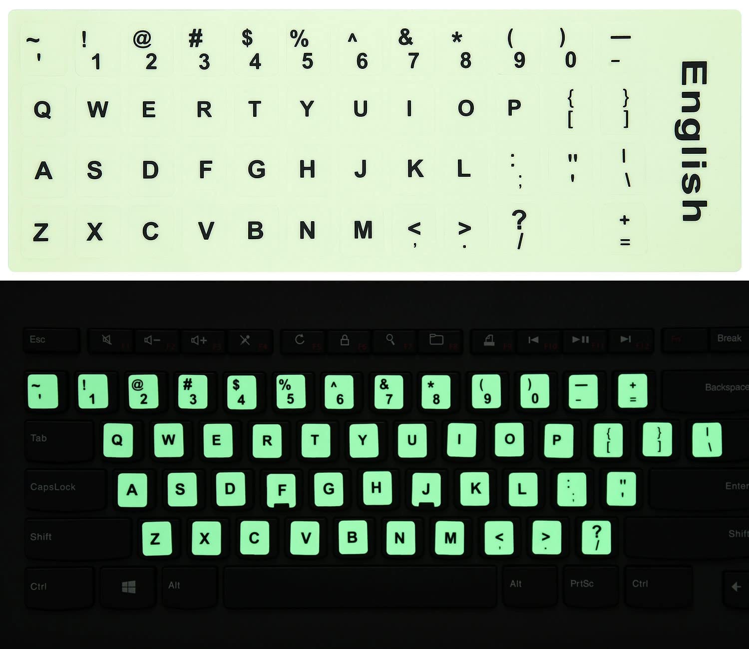 Careflection || 1 Piece Universal English Keyboard Stickers Glow in The Dark, Keyboard Letters Stickers for Computer Laptop Notebook Desktop (English-Glow)