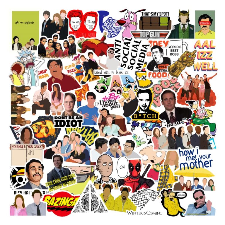 CodersParadise Pack of 57 Mix TV Shows, Movie, Anime Vinyl Stickers for Laptop, iPhone, Water Bottles, Computer - Friend, Big Bang, Office