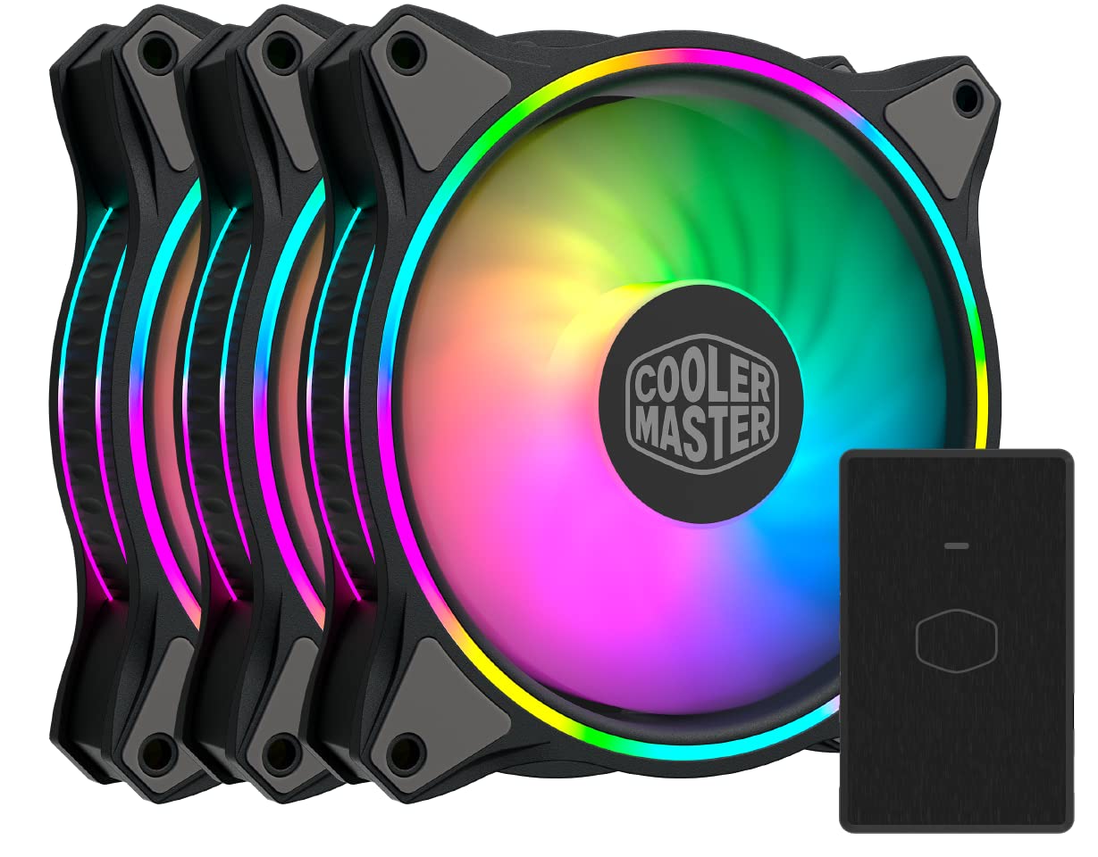 Cooler Master MasterFan MF120 Halo ARGB Case Fan - 3 Pack Fan | 1800 RPM PWM Fan | Computer Case Fan | ARGB Lighting Controlled Via Motherboard | Gen 2 Controller Included