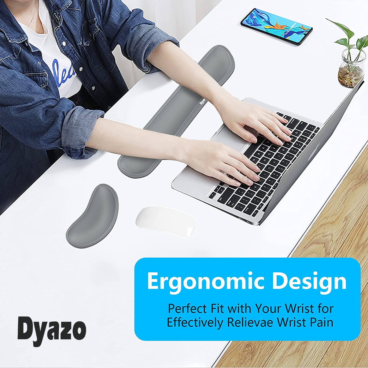 Dyazo Keyboard Wrist Rest Pad & Mouse Cushion Combo Pack Support for Easy Typing Ergonomic, Lightweight, Anti Skid Cushion for Laptop, Computer, Notebooks (Grey)