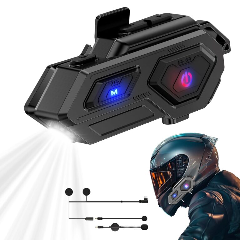 EDYELL C8 Motorcycle Bluetooth Headsets, LED Emergency Light, HD Calling HiFi Stereo Sound, Wireless Dual Earphone On-Ear Helmet Bluetooth V5.3, IP67 Waterproof, Compatible with All Helmets