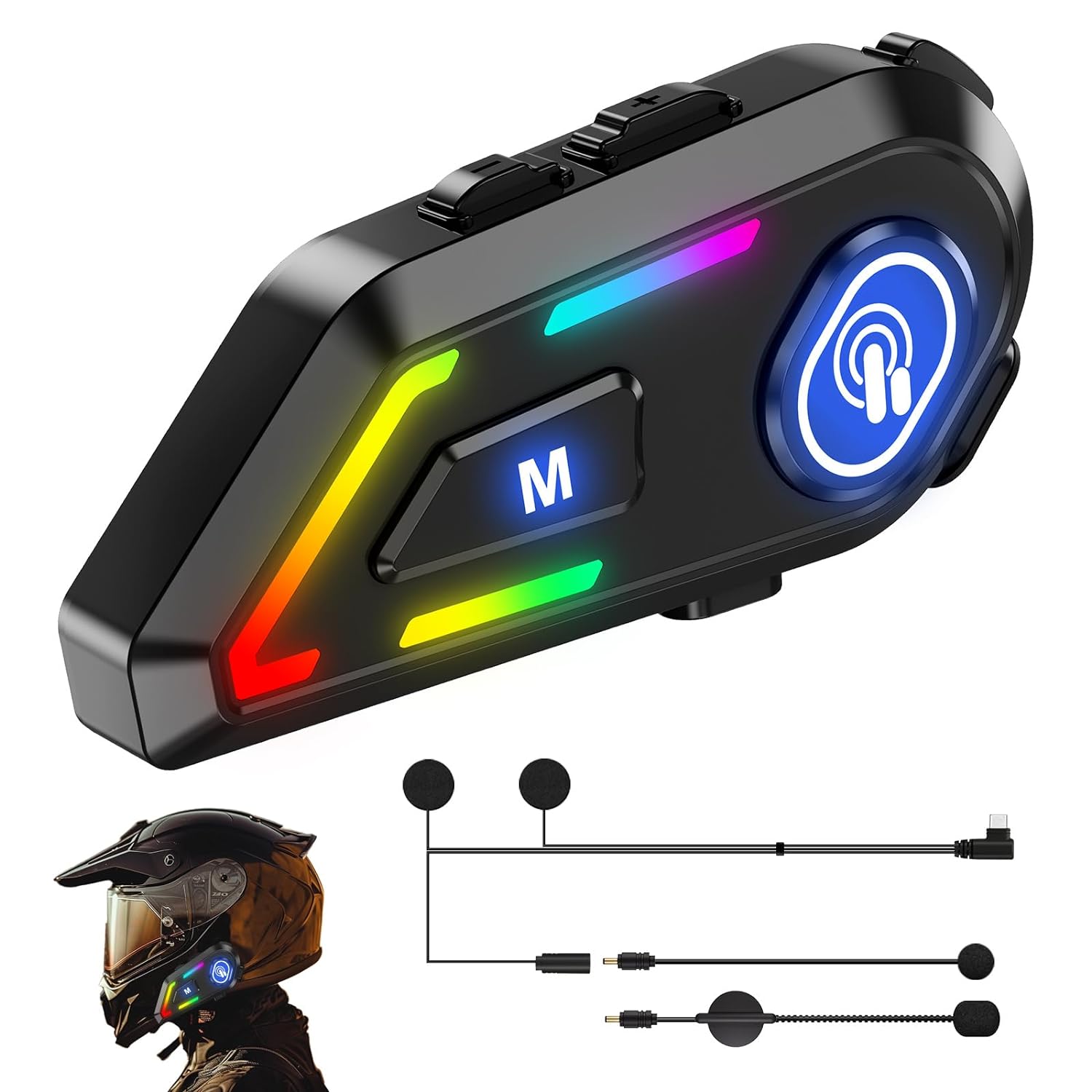 EDYELL Motorcycle Helmet Bluetooth Headset, Connects to Two Phones At The Same Time Using Music & GPS, IP67 Waterproof, Supports Android & iOS, Compatible with All Helmets, for Motorcycle