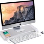 ETONWALL Computer Monitor Stand Riser with 4 USB Power Charger Ports and Headphone Microphone Ports Keyboard Storage Desk Organizer 21.7''L 6.6''W 2''H (Silver)