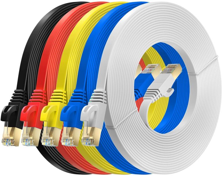 FEDUS 2M/6.5Ft Cat6 Flat Ethernet Cable, Multicolour Pack of 5, High-Speed 250MHZ/1 Gigabit Speed UTP LAN Cable, Network Internet Cable RJ45 Cable LAN Wire, Patch Computer Cord Gigabit Category 6