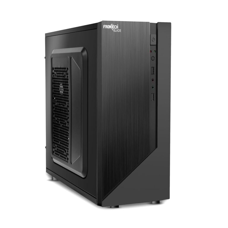 FRONTECH Blade Silver Series Cabinet/Computer Case with HD Audio | ATX/Mini ATX Compatible | 2 x Front USB | Ideal for Home/Office/Gaming (FT 4315, Black)