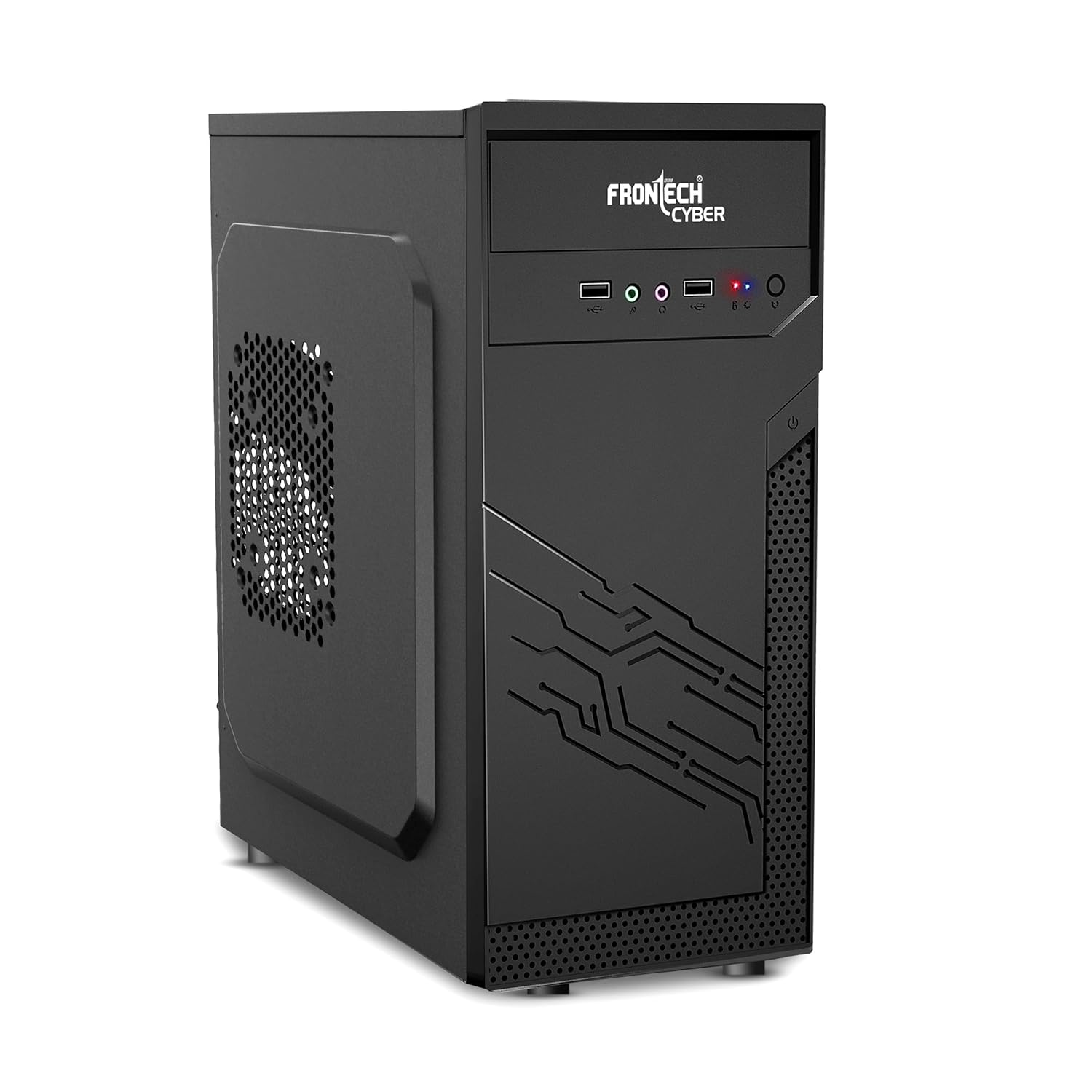 FRONTECH Cyber Silver Series Cabinet/Computer Case with HD Audio | ATX/Mini ATX Compatible | 2 x Front USB | Ideal for Home/Office/Gaming (FT 4269, Black)