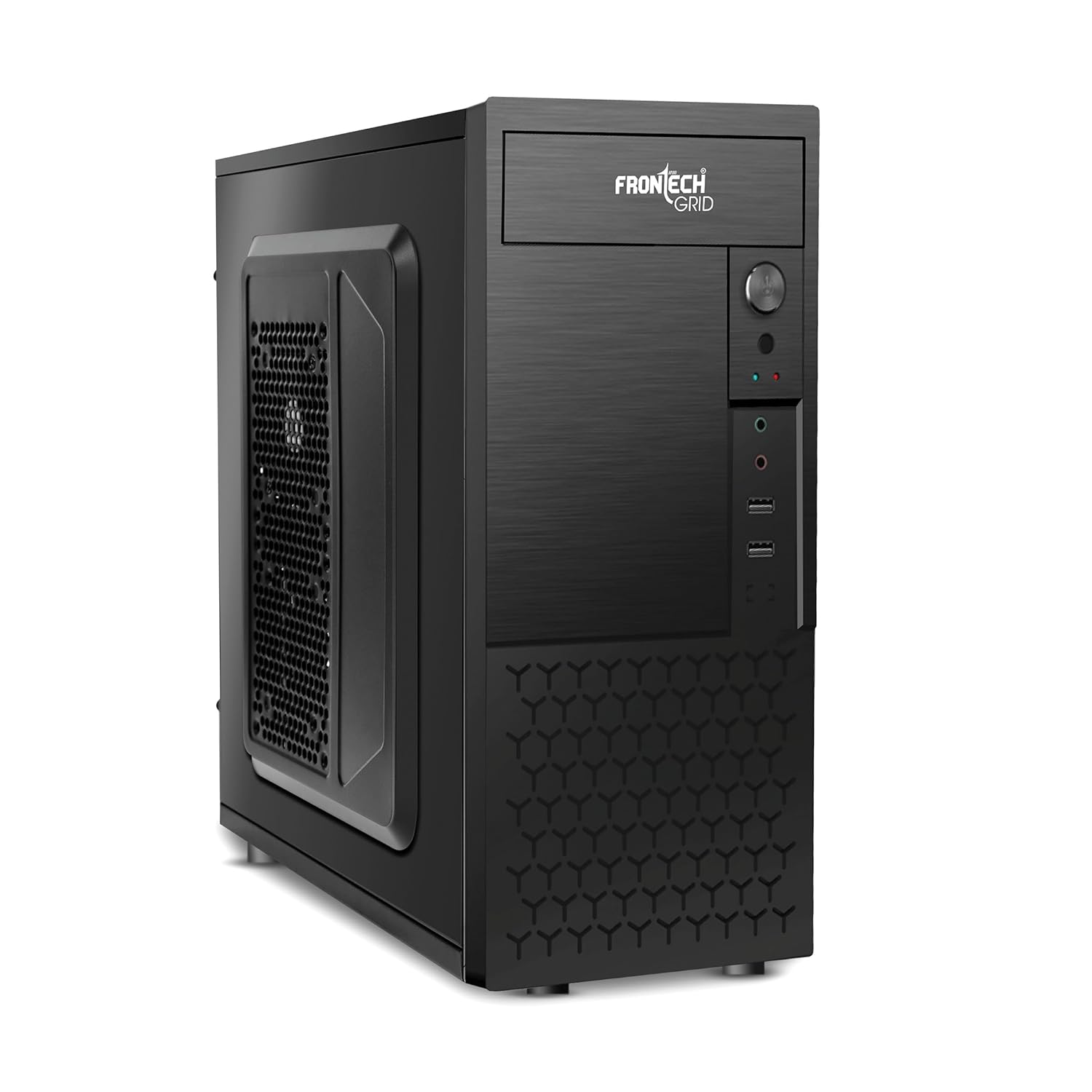 FRONTECH Grid Silver Series Cabinet/Computer Case with HD Audio | ATX/Mini ATX Compatible | 2 x Front USB | Ideal for Home/Office/Gaming (FT 4316, Black)