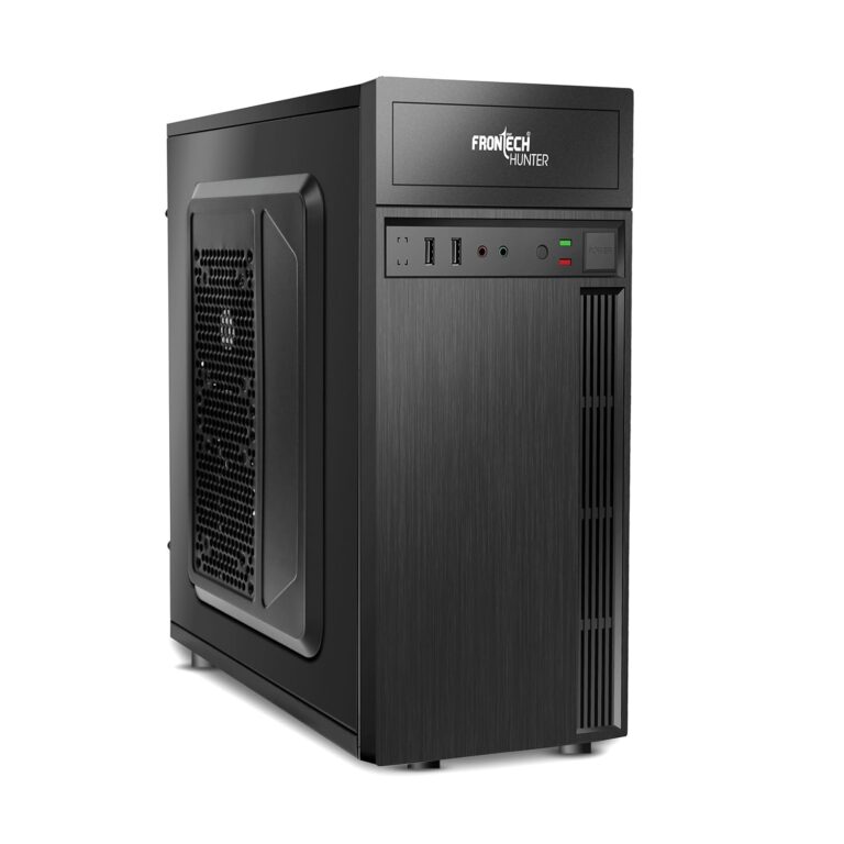 FRONTECH Hunter Silver Series Cabinet/Computer Case with HD Audio | ATX/Mini ATX Compatible | 2 x Front USB | Ideal for Home/Office/Gaming (FT 4313, Black)