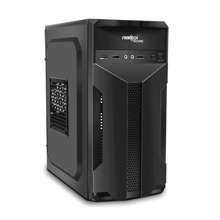 FRONTECH Techno Silver Series Cabinet/Computer Case with HD Audio | ATX/Mini ATX Compatible | 2 x Front USB | Ideal for Home/Office/Gaming (FT 4268, Black)