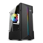 FRONTECH Tower Gaming Cabinet/Computer Case with HD Audio|ATX/Mini ATX Compatible with Acrylic Side Panel | 1 x 120 mm RGB Fan, 1 x USB 3.0, 2 x USB 1.1 (FT 4362, Black)
