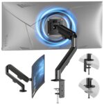 HEYMIX Single Monitor Arm, Ergonomic Monitor Stand VESA Mount, Computer Monitor Arm Gas Spring, Vesa Arm Adjustable Monitor arm, Monitor Mount & 2 Grommet Mounting Base for 13-32'' 1.5-10 kgs Sceens