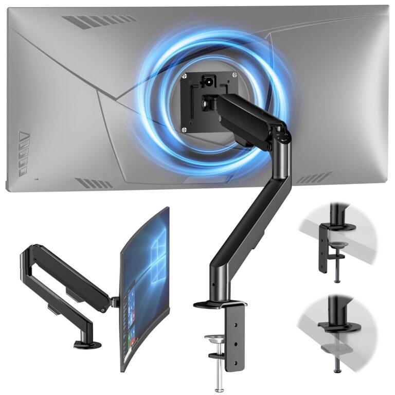HEYMIX Single Monitor Arm, Ergonomic Monitor Stand VESA Mount, Computer Monitor Arm Gas Spring, Vesa Arm Adjustable Monitor arm, Monitor Mount & 2 Grommet Mounting Base for 13-32'' 1.5-10 kgs Sceens