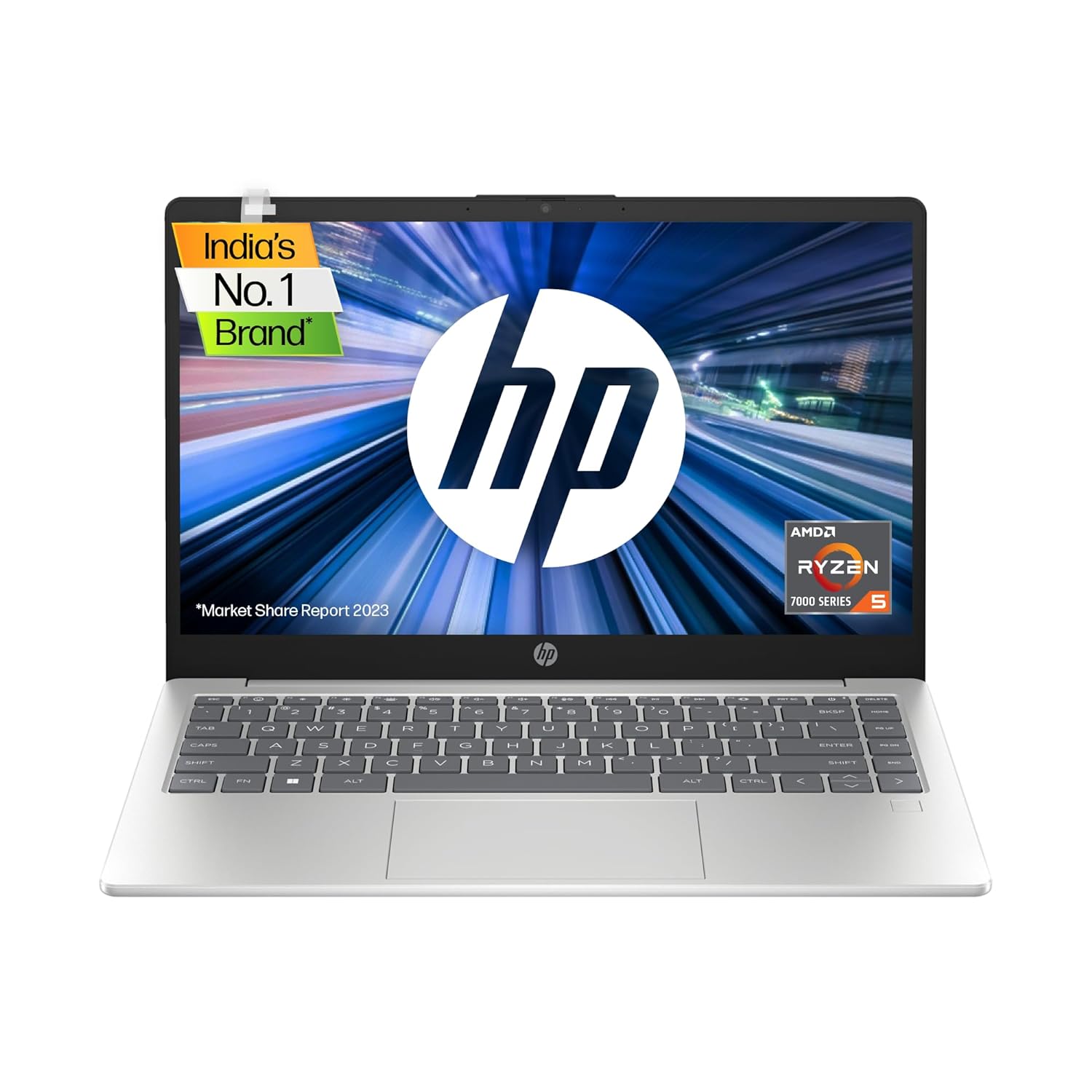 HP Laptop 14, AMD Ryzen 5 7520U, 14-inch (35.6 cm), FHD, 16GB LPDDR5, 512GB SSD, AMD Radeon Graphics, FPR, FHD Camera w/Privacy Shutter, Backlit KB (Win 11, MSO 2021, Silver, 1.4 kg), em0027AU