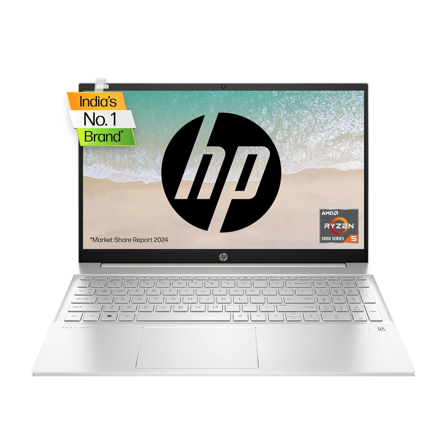 HP Pavilion 15, AMD Ryzen 5 5500U, 15.6-inch (39.6 cm), FHD, 16GB DDR4, 1TB SSD, AMD Radeon Graphics, FPR, 720p HD Camera, Backlit KB, Audio by B&O (Win 11, MSO 2021, Silver, 1.75 kg), eh1047AU