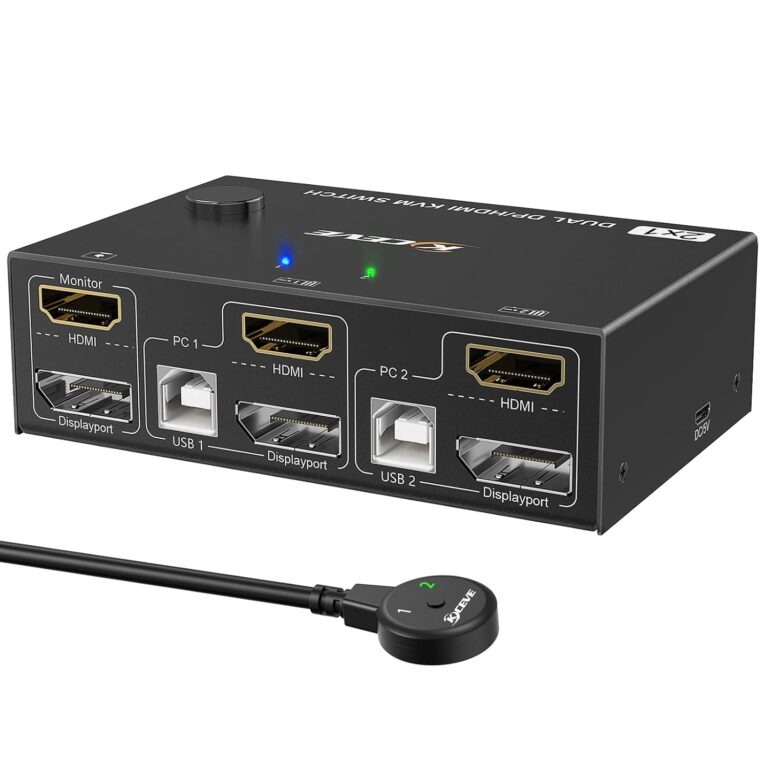 KCEVE Dp Hdmi Kvm Switch 2 Computer 2 Monitors, Dual Monitors Displayport Usb 2.0 Kvm Switcher Supports 4K@60Hz For 2 Computers Share Keyboard, Mouse And Monitor
