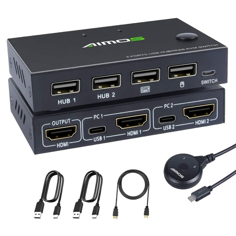 KCEVE Kvm Hdmi Switch For 2 Computers, 4K Hdmi Switcher Box 2 In 1 Out For 2 Pc Share Keyboard Mouse And Monitor Support 4K@30Hz, With Usb Hub Ports