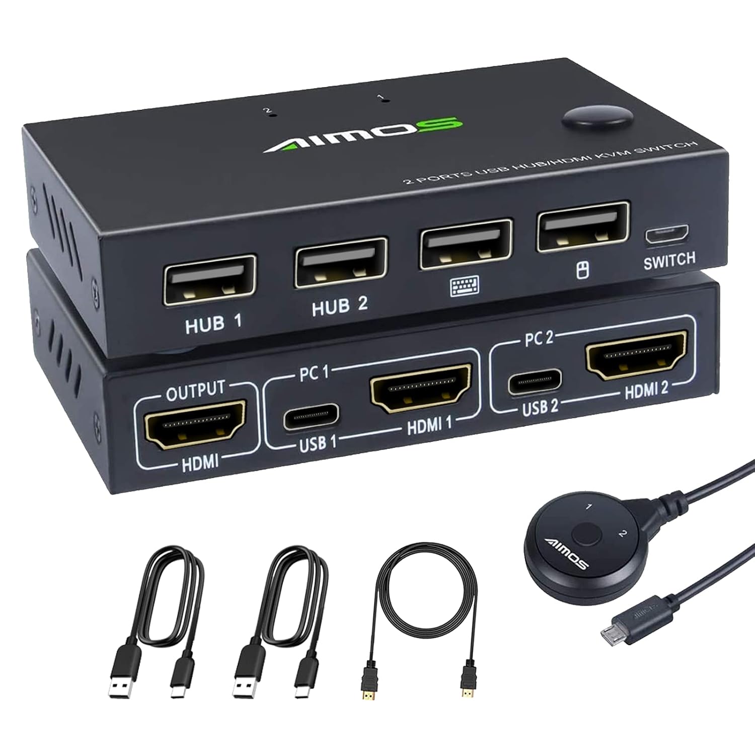 KCEVE Kvm Hdmi Switch For 2 Computers, 4K Hdmi Switcher Box 2 In 1 Out For 2 Pc Share Keyboard Mouse And Monitor Support 4K@30Hz, With Usb Hub Ports