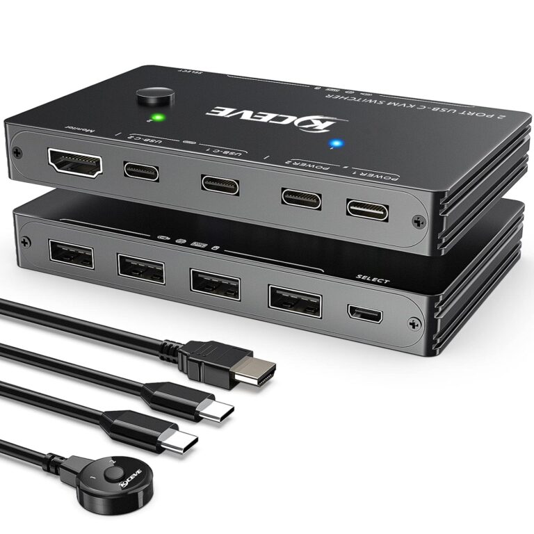 KCEVE Usb C Kvm Switch, 2 Ports Kvm Type-C Switcher Box Support 4K@60Hz For 2 Computers Share Keyboard Mouse And Monitor, Suppprt 87W Pd Fast Charging