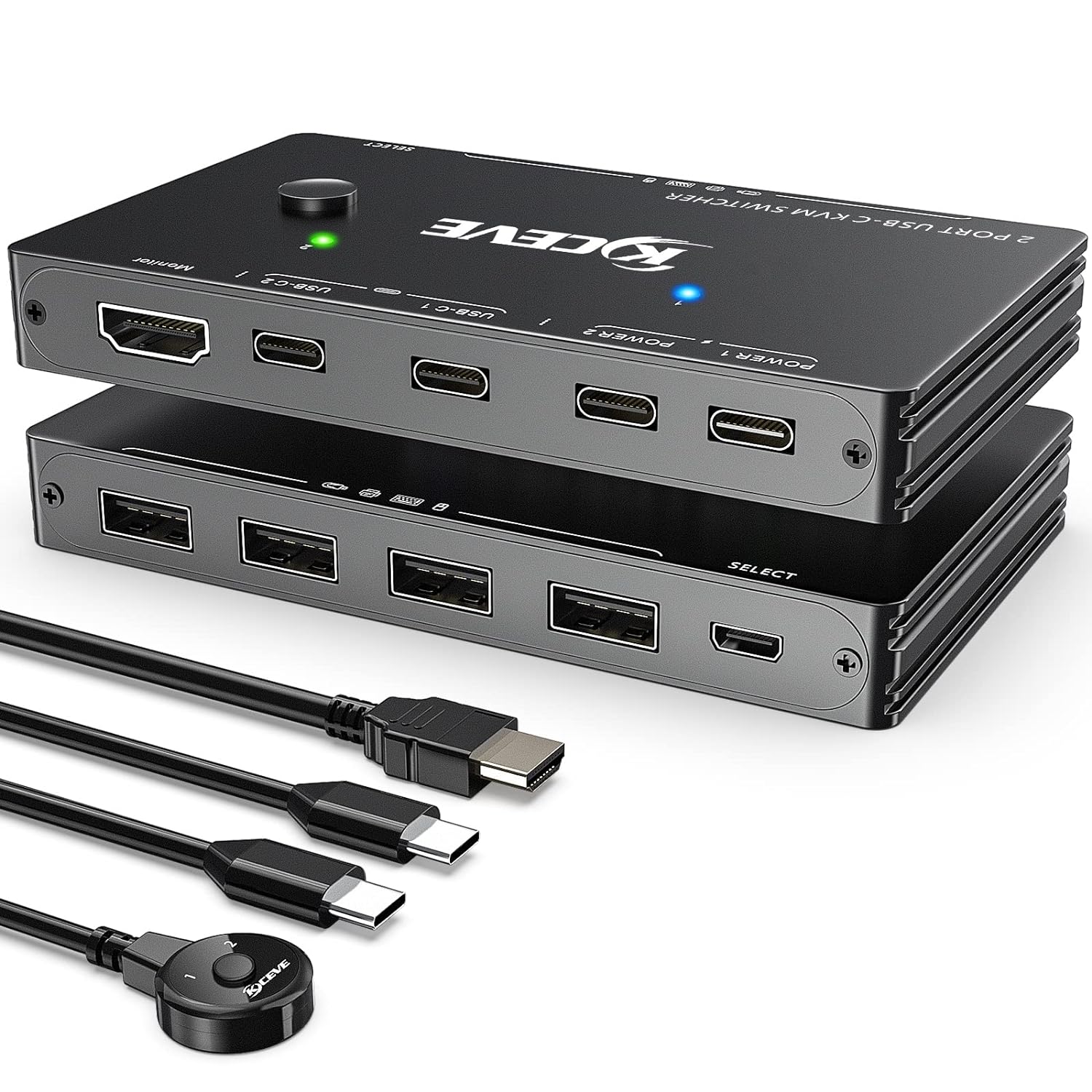 KCEVE Usb C Kvm Switch, 2 Ports Kvm Type-C Switcher Box Support 4K@60Hz For 2 Computers Share Keyboard Mouse And Monitor, Suppprt 87W Pd Fast Charging