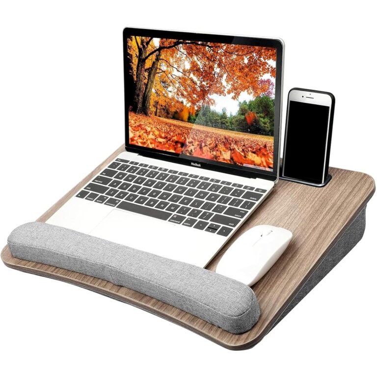 Kemendra Portable Lap Laptop Desk with Pillow Cushion, Fits up to 15.6 inch Laptop, with Anti-Slip Strip & Storage Function for Home Office Students Use as Computer Laptop Stand, Book Tablet