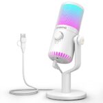 MAONO DM30 White Gaming USB Microphone, Programmable PC Computer Condenser Mic for Streaming, Podcasting, Recording, Twitch, YouTube, Discord, with RGB Lights, Mute, Gain, Zero Latency Monitoring