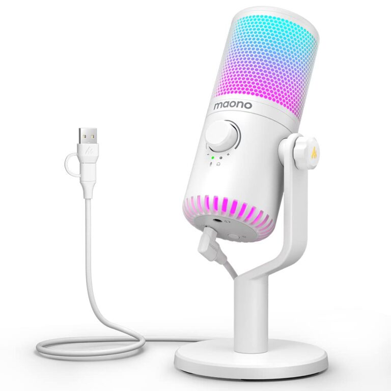 MAONO DM30 White Gaming USB Microphone, Programmable PC Computer Condenser Mic for Streaming, Podcasting, Recording, Twitch, YouTube, Discord, with RGB Lights, Mute, Gain, Zero Latency Monitoring