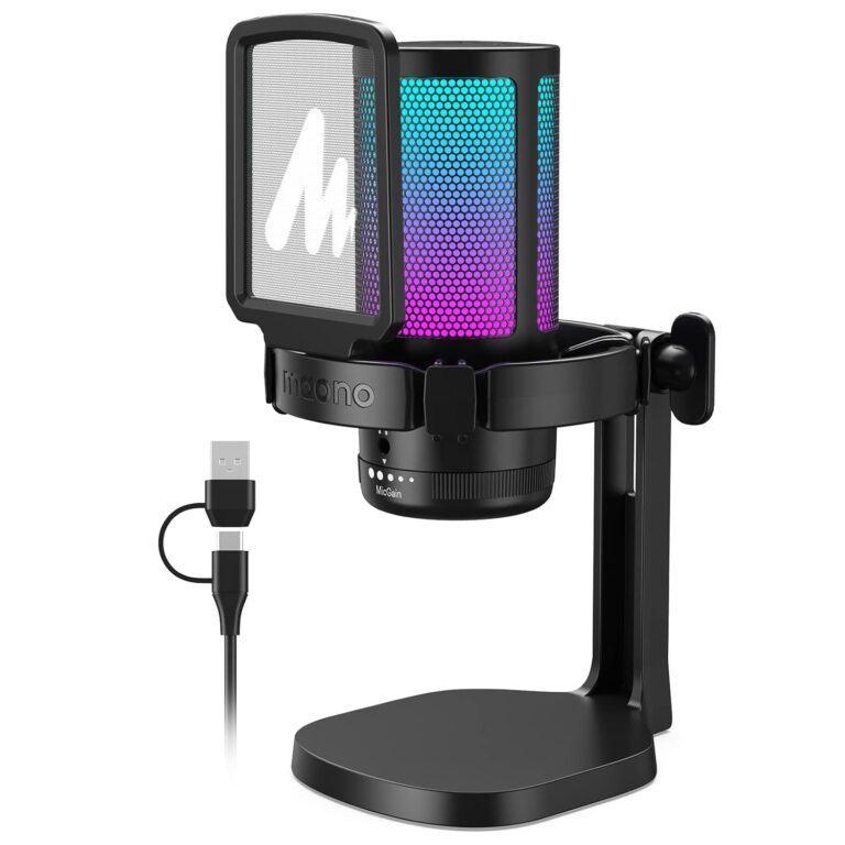 Maono USB Gaming Microphone for PC, Condenser Mic with Noise Cancellation, RGB Lights, Mute, Gain for Streaming, Recording, Podcast, Chat, Twitch, YouTube, Discord, Computer, PS5, PS4, GamerWave DM20 Black