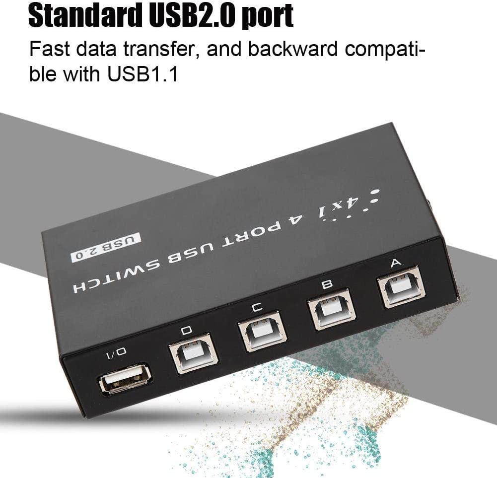 Meshiv Printer Sharing USB Switch I 4 Port USB 2.0 Selector Switch Box for 4 PC Share 1 USB Device Printer PC Computer Scanner Printers etc. Black (Manual Printer Sharing Switch)