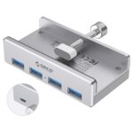 ORICO USB3.0 HUB with Extra Power Supply Port 4 Ports Clip-Type USB HUB Splitter Station for Laptop/Computer Desk-Upgraded Version