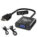PiBOX India, HDMI to VGA with Audio and power, Gold-Plated Male to Female VGA for Computer, Desktop, Laptop, PC, Monitor, Projector, HDTV, Raspberry Pi, Media Players, Xbox Black [NOT for VGA to HDMI]