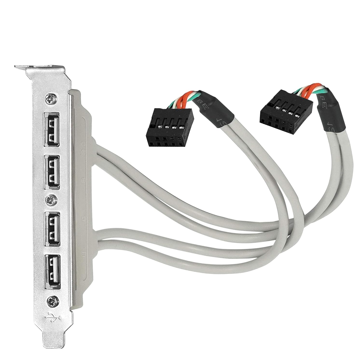 RIATECH 4 Ports USB 2.0 Header Port Slot Plate Adapter Panel Cable Female Screw to Motherboard 9pin Header Back PCI Rear Panel Bracket for Desktop Computer
