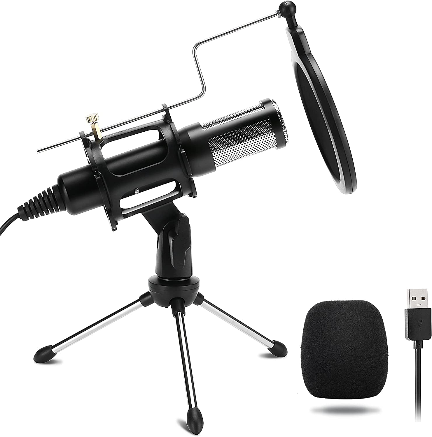 RODZ USB Microphone, Cardioid Condenser Computer PC Mic with Tripod Stand, Pop Filter, Shock Mount for Gaming, Streaming, Podcasting, YouTube, Twitch, Discord, Compatible with Laptop Desktop