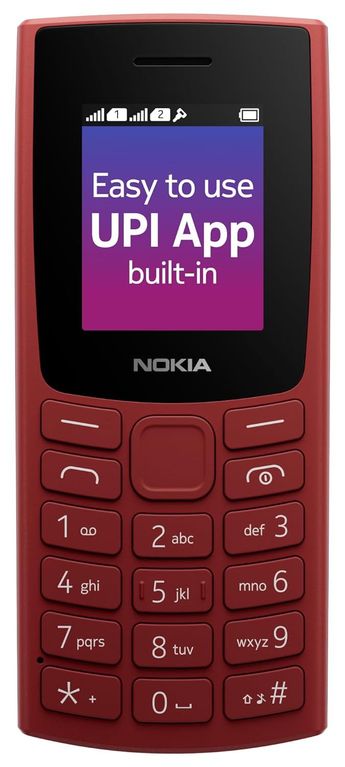 (Refurbished) Nokia 106 Dual Sim, Keypad Phone with Built-in UPI Payments App, Long-Lasting Battery, Wireless FM Radio & MP3 Player, and MicroSD Card Slot | Red