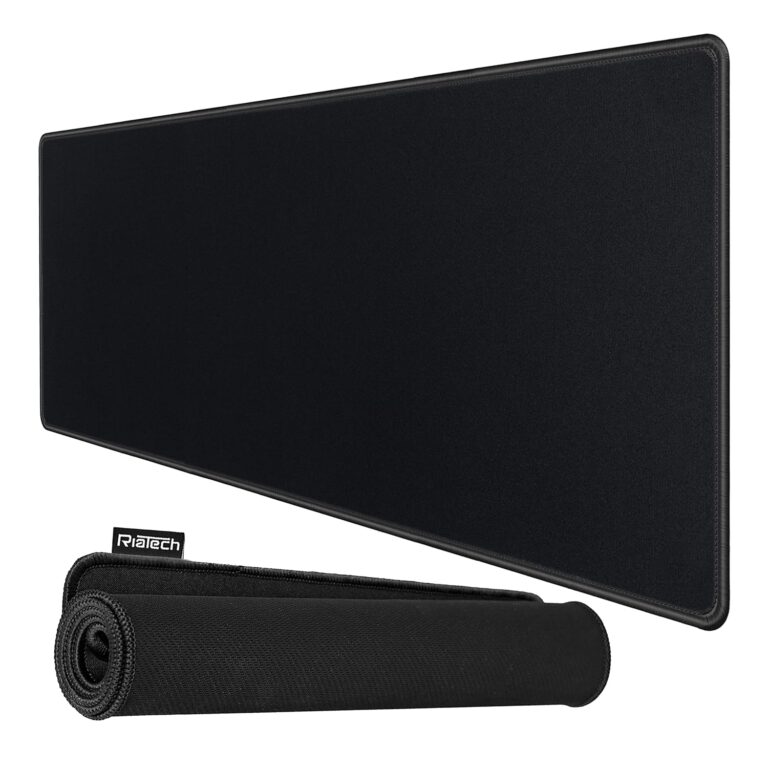 RiaTech Extra Large Size (800mm x 250mm x 2mm) Speed Type Extended Gaming Mouse Pad with Stitched Embroidery Edge, Non-Slip Rubber Base Mousepad for Laptop/Computer- Black with Black Border