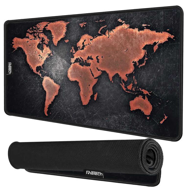 RiaTech Vintage World Map Print Large Mouse Pad Extended Gaming with Stitched Embroidery Edges Mousepad, Non-Slip Rubber Base Desk Mat for Laptop/Computer(Black,600x300x2mm)