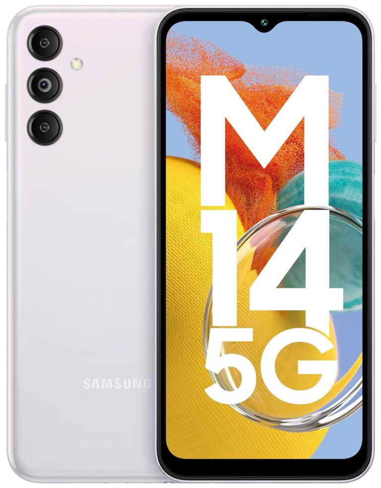 Samsung Galaxy M14 5G (Icy Silver,4GB,128GB)|50MP Triple Cam|Segment's Only 6000 mAh 5G SP|5nm Processor|2 Gen. OS Upgrade & 4 Year Security Update|8GB RAM with RAM Plus|Android 13|without Charger