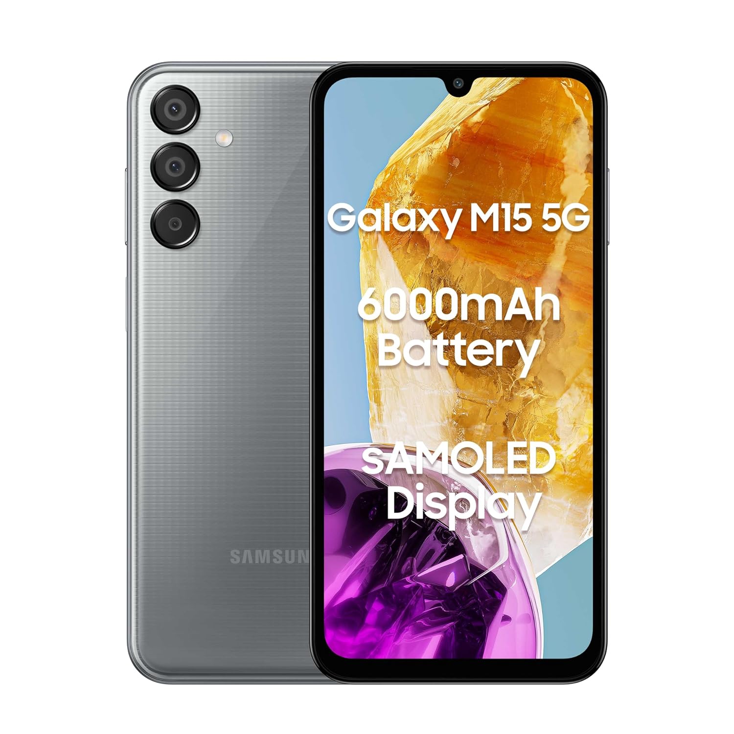 Samsung Galaxy M15 5G (Stone Grey,6GB RAM,128GB Storage)| 50MP Triple Cam| 6000mAh Battery| MediaTek Dimensity 6100+| 4 Gen. OS Upgrade & 5 Year Security Update| Super AMOLED Display| without Charger