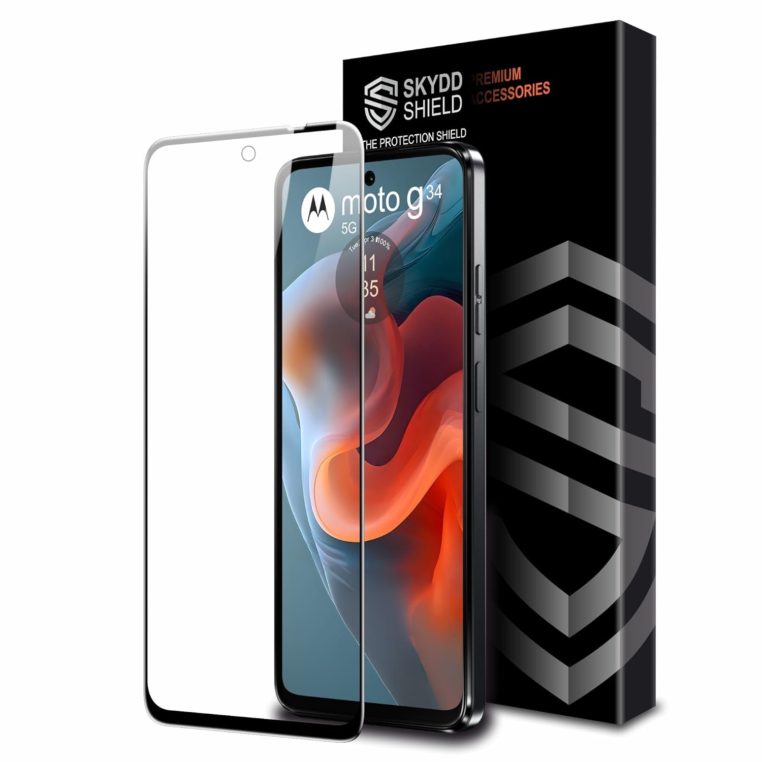 Skyddshield Edge to Edge Tempered Glass for Motorola Moto G34 5G (6.5 Inch) with Easy Self Installation Kit | Black