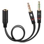 Sounce Gold Plated 3.5 mm Headphone Splitter for Computer 2 Male to 1 Female 3.5mm Headphone Mic Audio Y Splitter Cable Smartphone Headset to PC Adapter – (Black,20cm)