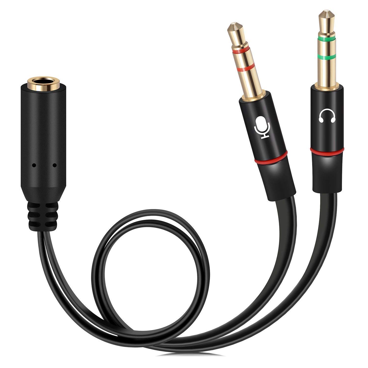 Sounce Gold Plated 3.5 mm Headphone Splitter for Computer 2 Male to 1 Female 3.5mm Headphone Mic Audio Y Splitter Cable Smartphone Headset to PC Adapter – (Black,20cm)