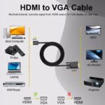 Sounce HDMI to VGA Cable 6FT, Unidirectional HDMI to VGA 6' Video Adapter (Male to Male) Compatible for Raspberry Pi, Roku,Computer, Desktop, Laptop, PC, Monitor, Projector, HDTV and More