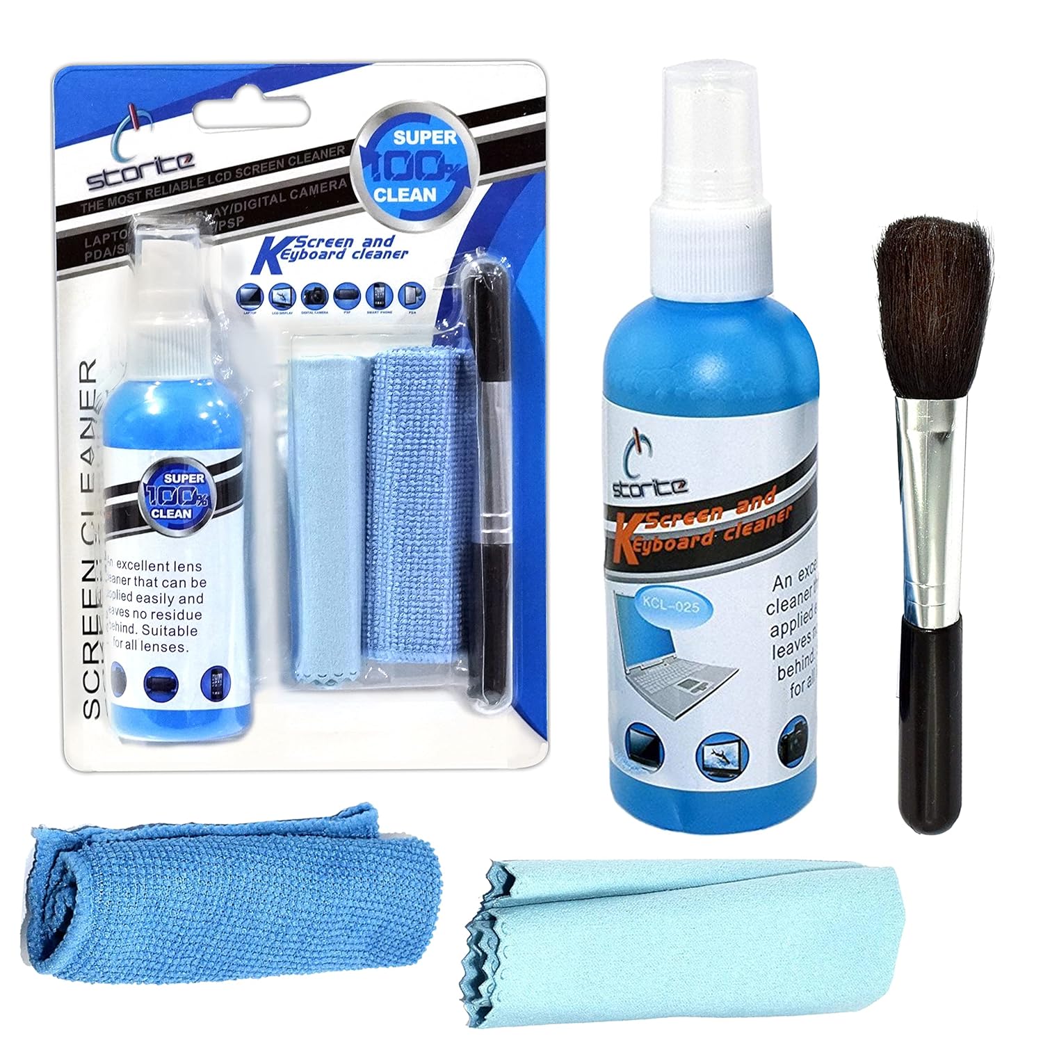Storite 4 in 1 Professional Screen Cleaning Kit (100ML) for Laptops, Mobiles, LCD, LED, Computers, TV KCL-1025 (Includes Cleaning Solution, Cleaning Brush and 2 Microfiber Cloth)