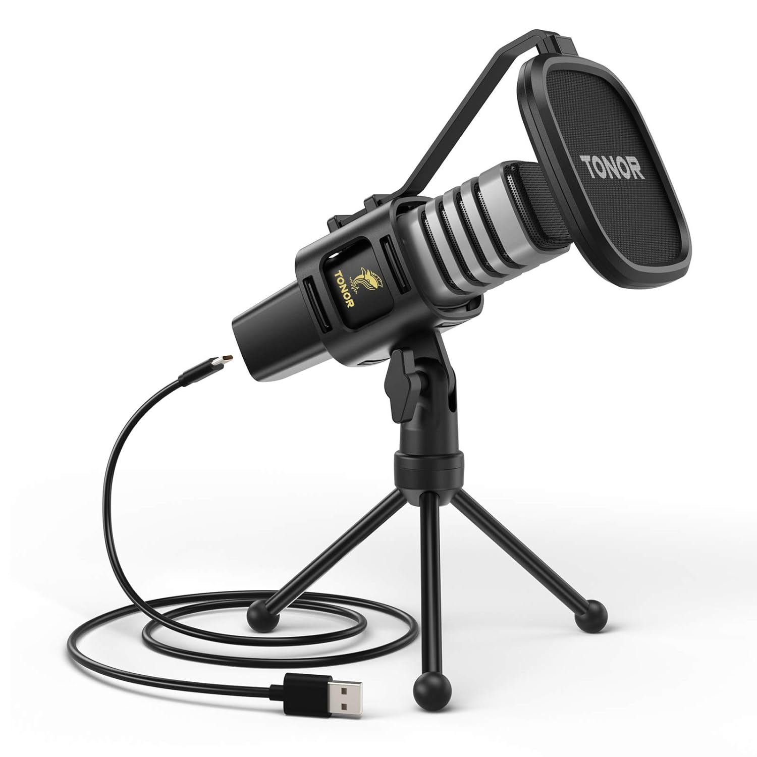 TONOR USB Microphone, Condenser Computer PC Mic with Tripod Stand, Pop Filter, Shock Mount for Gaming, Streaming, Podcasting, YouTube, Voice Over, Skype, Twitch, Compatible with Laptop Desktop, TC30