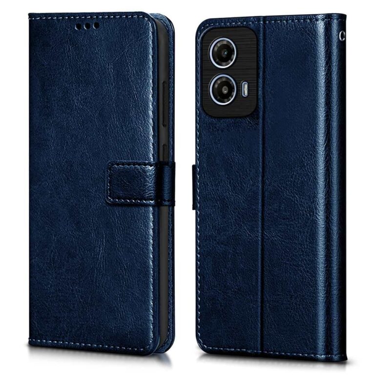TOUCCH Flip case for Motorola Moto G34 5G| Leather Finish Cover & Flexible Stand design | Card and Money Pocket | Blue