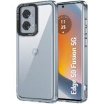 TheGiftKart Hybrid ShockProof Motorola Edge 50 Fusion 5G Back Cover Case | Stylish Camera Border | Plated Buttons | Crystal Clear Hard Back Case for Moto Edge 50 Fusion (TPU & PC, Transparent Bumper)