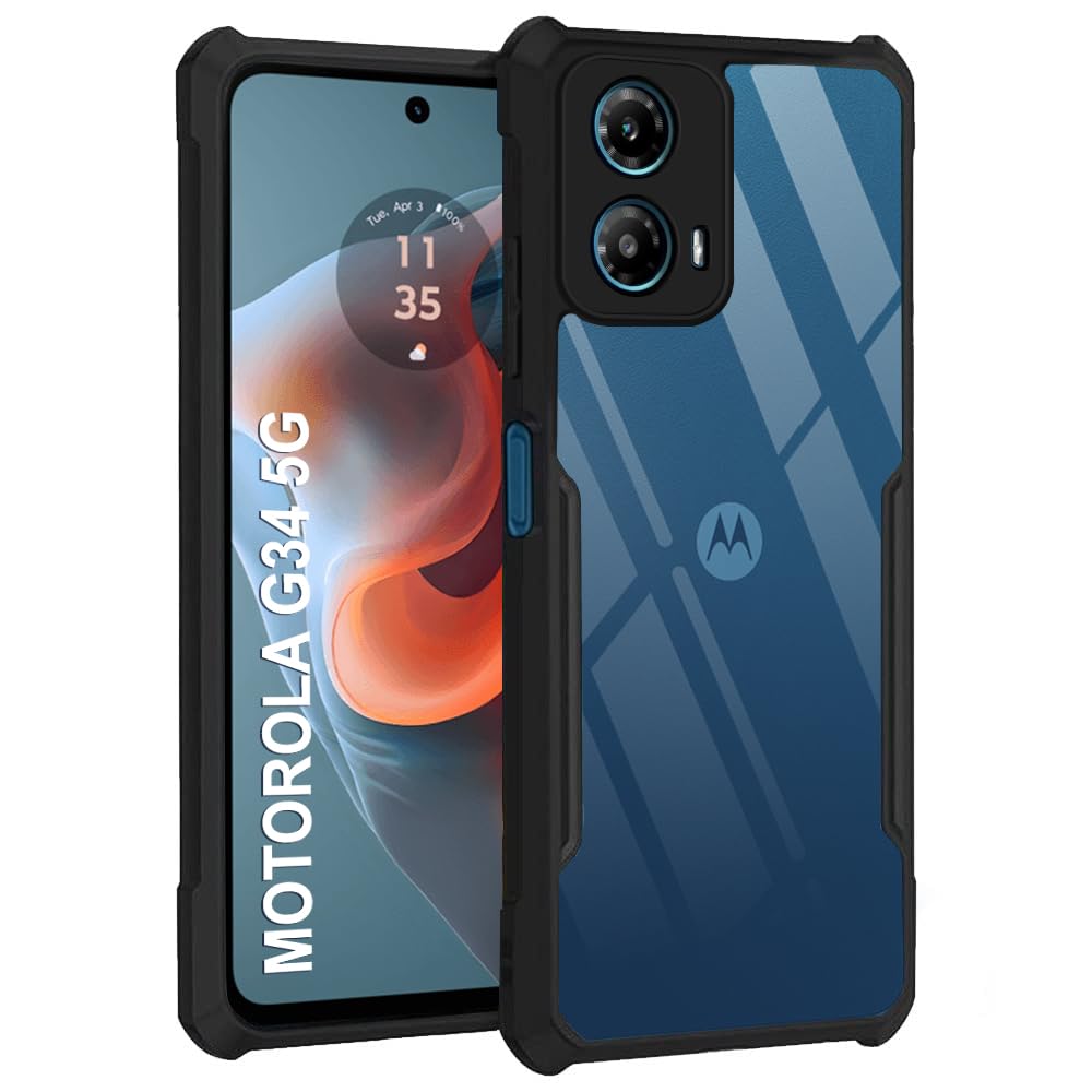 TheGiftKart ShockProof Crystal Clear Back Cover Case for Motorola Moto G34 5G | 360 Degree Protection | Protective Design | Transparent Back Cover Case for Motorola G34 5G (PC & TPU, Black Bumper)