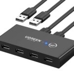 UGREEN USB Switch Selector, 2 Computers Sharing 4 USB Devices USB 2.0 Peripheral Switcher Box Hub for Mouse, Keyboard, Scanner, Printer, PCs with One-Button Swapping and 2 Pack USB A to A Cable