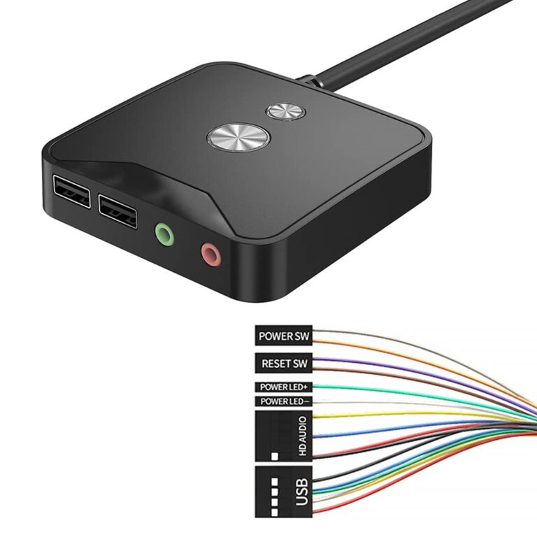 Verilux Desktop Computer Power Switch,Desktop Pc Power,Computer On/Off Switch,Push Button Cpu Power Switch Button,2 Usb Port&3.5Mm Audio Jacks 1.6M Cable Computer Host Modification Switch Power